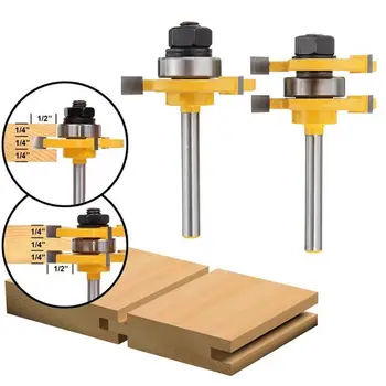 

New Set of 2 Pieces 1/4-Inch Shank Matched Tongue and Groove Router Bit Set