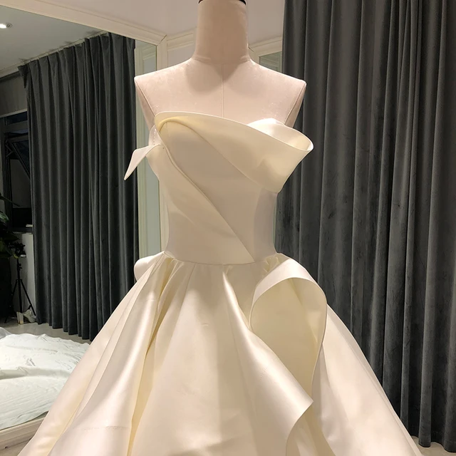 SL-8305 wedding gowns plus size ruffles bride dress robe vintage satin wedding dress 2021 ball gown mariage bridal dresses 5