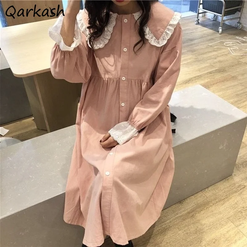 

Dress Women All-match Flare Sleeve Design College Fashion New Knee-Length Preppy Harajuku Sweet Tender Loose Party Vestidos Chic