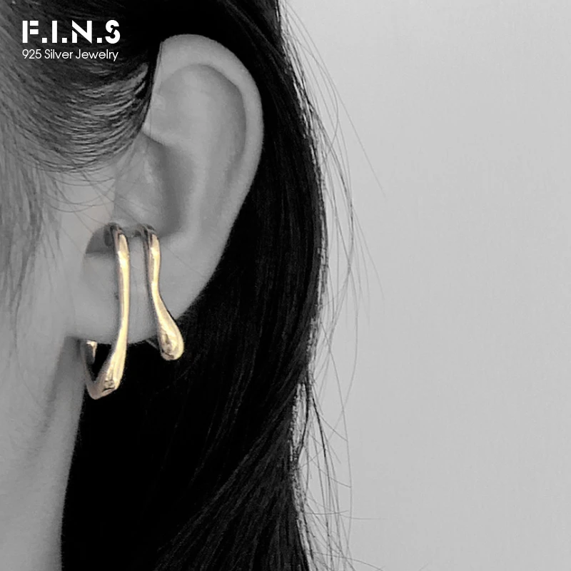 F.I.N.S 미니멀리스트 예술적 과장 S 불규칙한 라인 이어 클립 레이어드 기하학적 귀 연골 쥬얼리, 1 피스