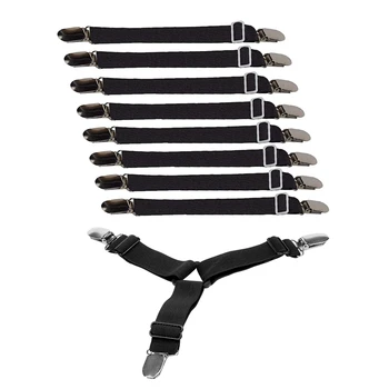 

4 x Triple-Cornered Bed Mattress Sheet Straps Clips & 8Pcs Sheet Straps Suspenders Band Adjustable Bed Corner Holder