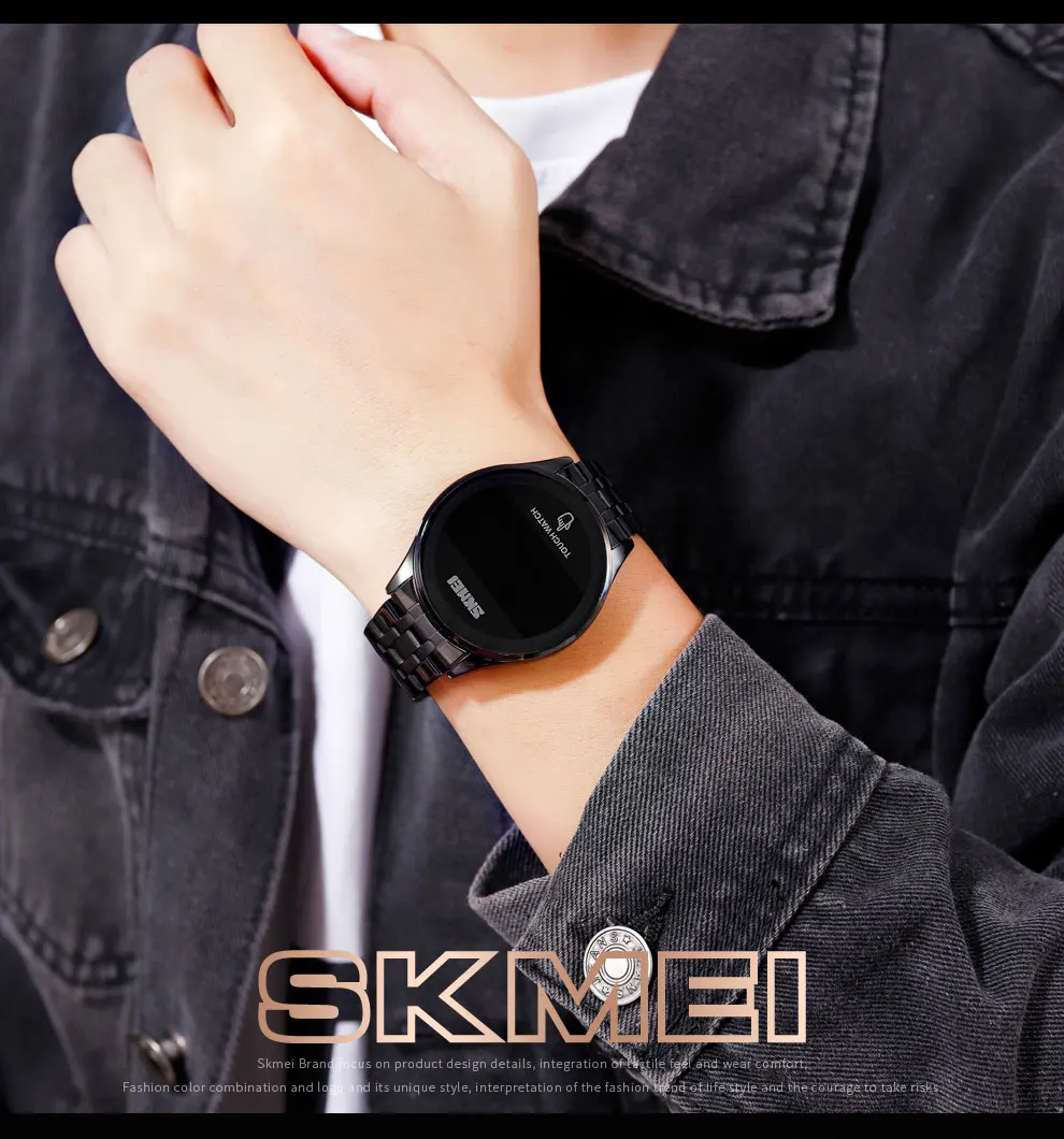 SKMEI творческий светодиодный сенсорный экран мужские цифровые часы роскошные часы из нержавеющей стали водонепроницаемые мужские наручные часы relogio masculino