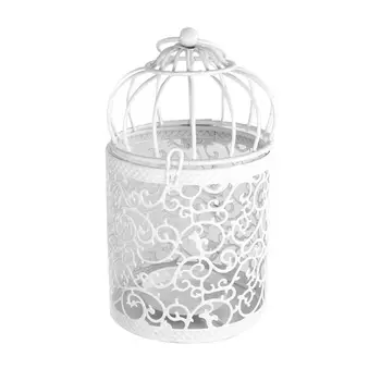 

Small Metal Tealight Hanging Birdcage Lantern, Vintage Decorative Centerpieces of Wedding & Party Pack of 2(White) 425D