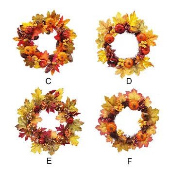 

1pcs Christmas Wreath Autumn Maple Leaf Pumpkin Berry Wreath Thanksgiving Halloween Window Door Home Decor