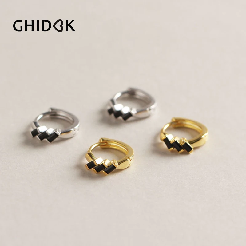GHIDBK стерлингового серебра 925 тройные черные чешские серьги-петли минималистский