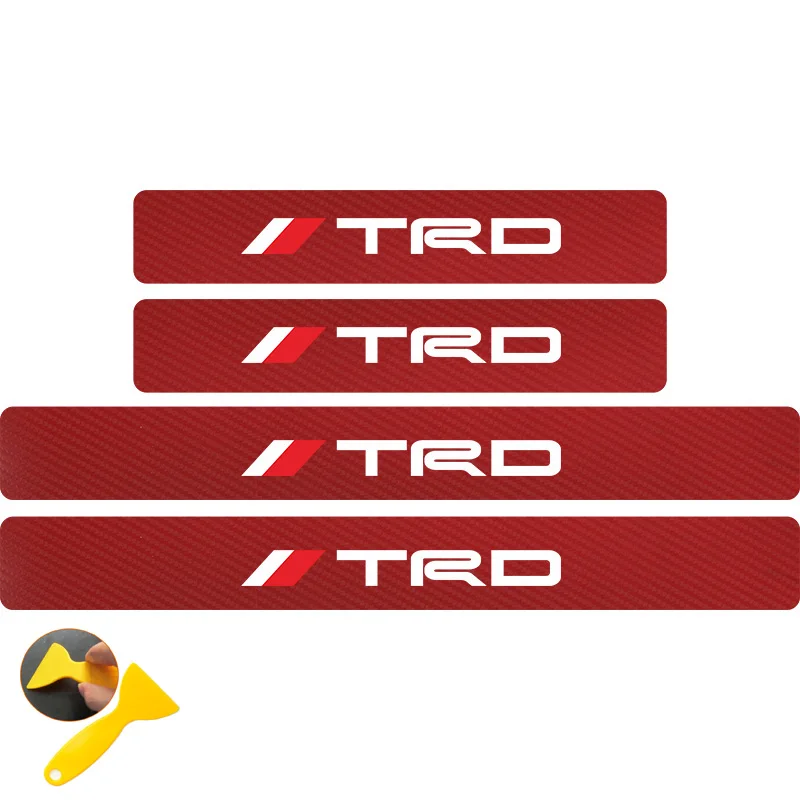 Red and white TRD Автомобильный Стайлинг 4 шт. логотип TRD карбоновое волокно автомобильный протектор порога Наклейка для Toyota CROWN Reiz Corolla Camry Vios аксессуары - Название цвета: Red and white TRD