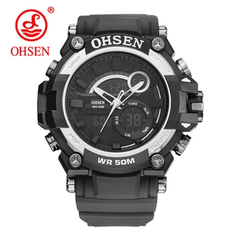 

OHSEN Brand Men Sports Watches Dual Display Analog Digital LED Electronic Quartz Wristwatches Waterproof Swimming Military Watch