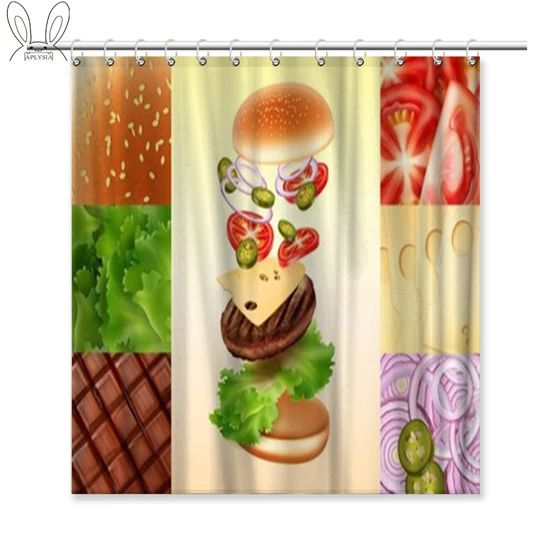 Занавеска для душа aplisia фаст-фуд, Вкусный гамбургер, 72x72 дюйма, водонепроницаемая занавеска для ванной комнаты, индивидуальная домашняя занавеска с крючками - Цвет: 12