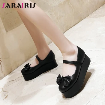 

SARAIRIS Fashion Female Mary Janes Platformround Toe Butterfly Knot Buckle Stap Flats Spring Casual Flats Women Shoes Woman