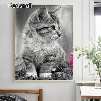 

5D DIY Diamond Painting cross stitch black white cat pet full squareround diamond mosaic embroidery cute kitten decoration TT152