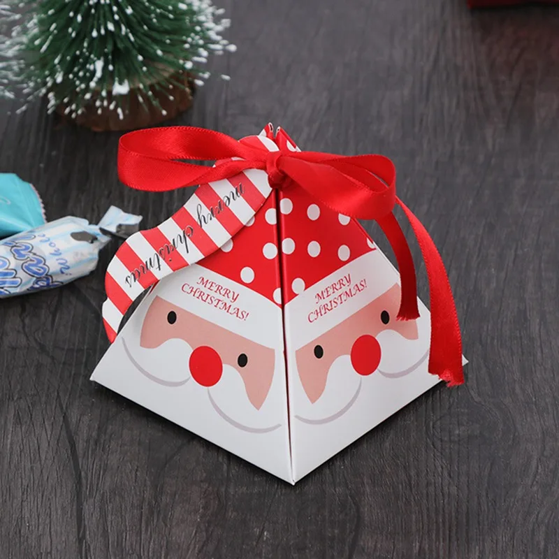 

Hot Sale Merry Christmas Candy Box Bag Christmas Tree Paper Santa Gift Box Pyramid Party Chocolate Box Free Shipping