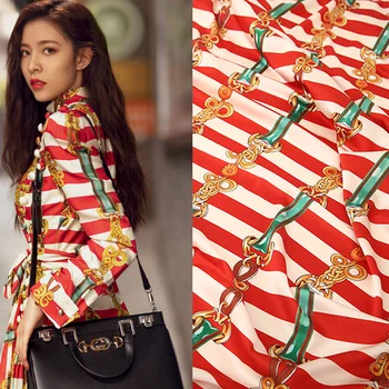 

150x100cm Stripe Chain Printed Polyester Elastic Stain Fabric for Woman Blouse Summer Dress Pants DIY Sewing