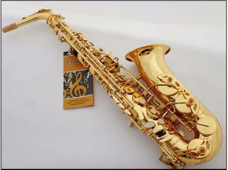 

Best Quality French New Golden Alto saxophone E-Flat music 80II super Gold key Brass professional Instrument Gift