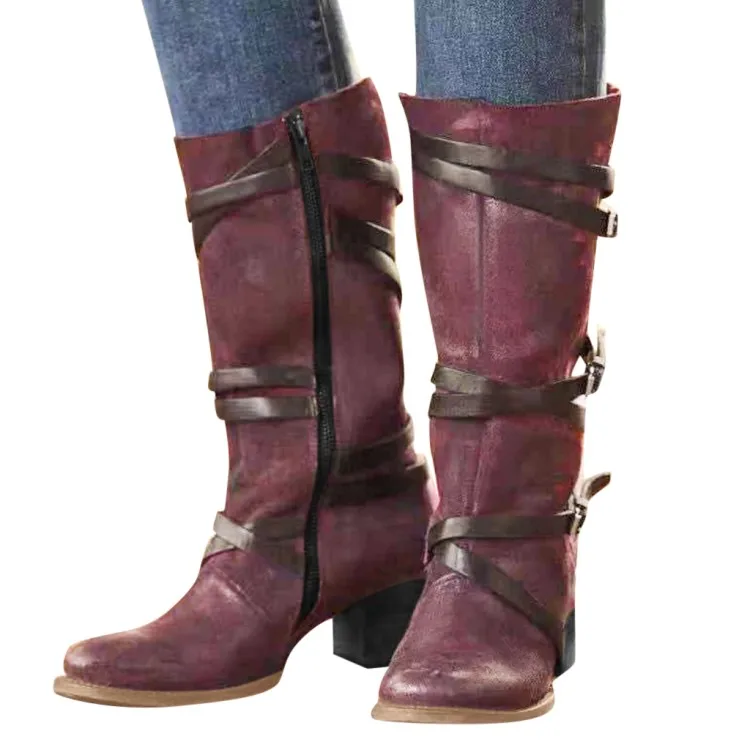 PXELENA Retro Chunky Square High Heels 