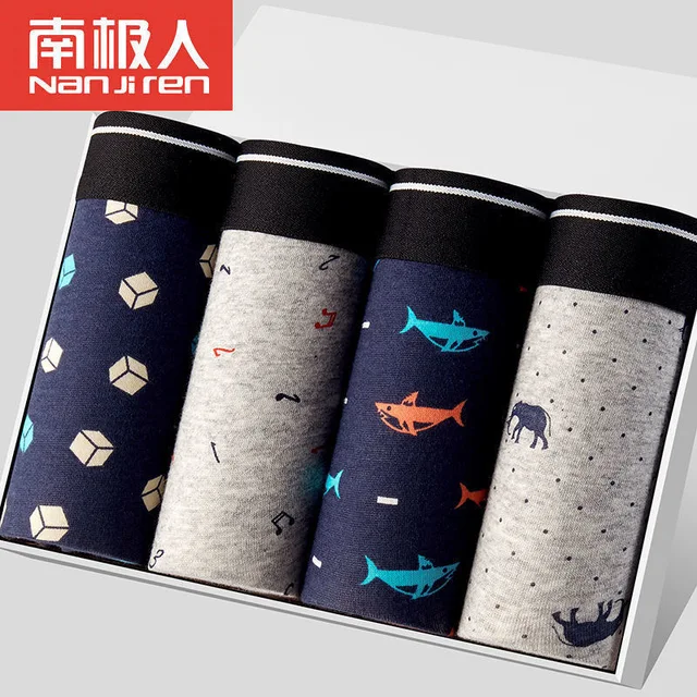 2022 Men Underwear Boxer Shorts Panties Solid Shorts Brand Underpants Men 100% Cotton Breathable Mid Waist Shorts Men L-3XL 4PCS YIN