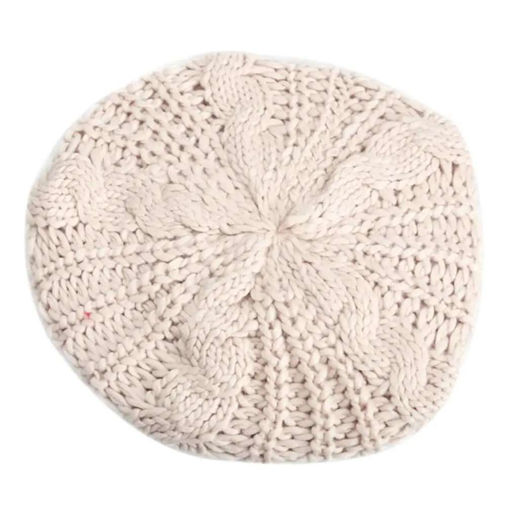 Бежевый Warm Winter Women Knitted Beret Baggy Fashion Casual Beanie Hat Solid Color Multicolor Ski Cap Red Women Beret - Цвет: Бежевый