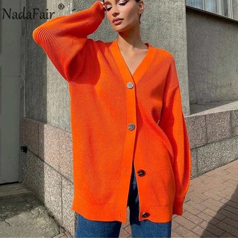 Женский вязаный кардиган Nadafair повседневный Свободный с длинным рукавом зеленый