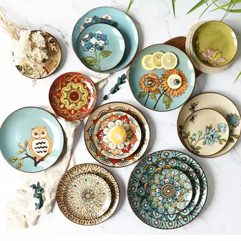 

Creative hand-painted ceramic round dinner plate household dessert dish restaurant decoration hanging tray YHJ022602