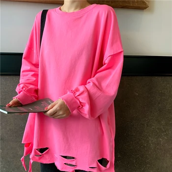 

PX2332 Women's loose hole mid-length long-sleeved t-shirt