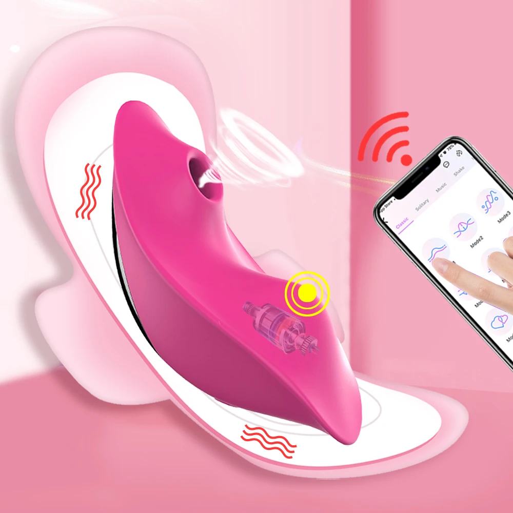 Tragbarer Bluetooth-Schmetterlings-Saugvibrator für Frauen, kabellose APP-Fernbedienung, vibrierender Höschen-Dild_voghion.com