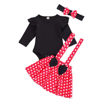 

Toddler Kid Baby Girl Clothes Long Sleeve Solid Tops Romper Suspender Ploka Dot Dress Headwear Outfits Set Girls Clothing