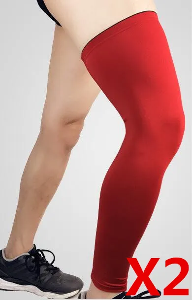 Компрессионный Эластичный Силиконовый Противоскользящий длинный наколенник для поддержки голени, защита для голени, баскетбола, ног, рукава, наколенники для спортзала - Цвет: 1 pair red