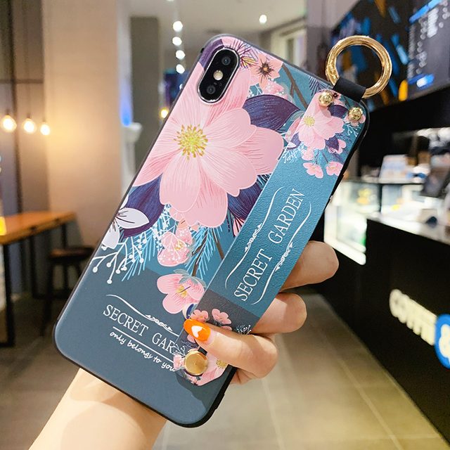 flowers Wirst Strap Soft TPU Case For iphone 7 8 6S plus Case For iphone 12 Mini 11 13 Pro X XS MAX XR  phone Holder Case
