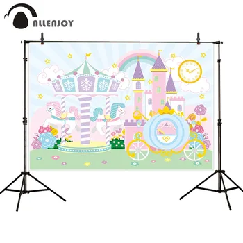 

Allenjoy Sweet Party Curtains Princess Carousel Clock Carriage Castle Baby Shower Background Banners Girls Birthday Photophone