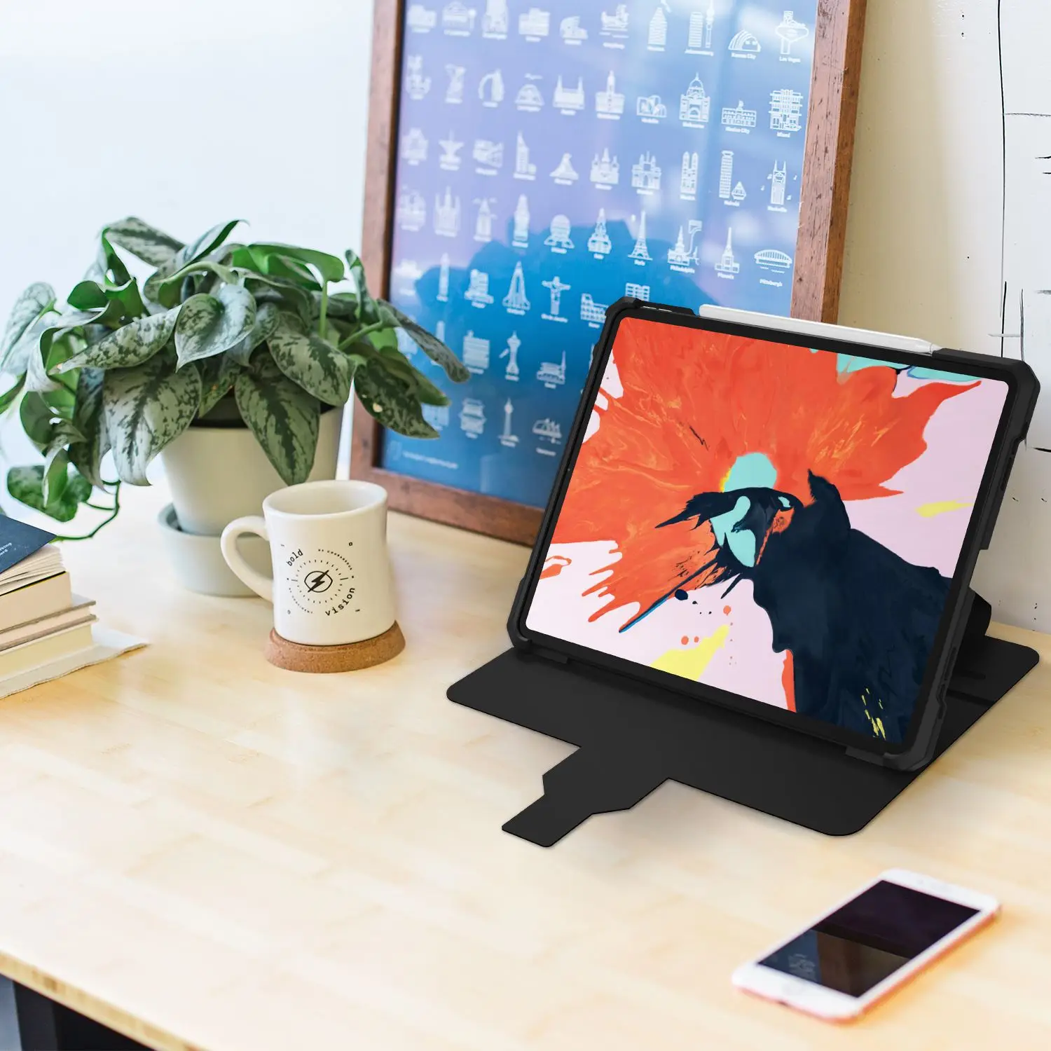 Для iPad Pro 12,9 дюйма чехол для планшета TPU+ натуральная кожа противоударный чехол для планшета с кронштейном и функцией автоматического пробуждения/сна