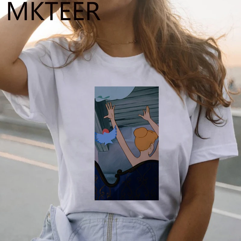 

Camiseta Mujer Women's New Harajuku T Shirt Cinderella Fall To The Ground Kawaii Graphic Tees Casual Summer Fashion Vogue Tops