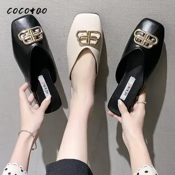 

Korean Version Of 2020 Spring And Summer New Shallow Mouth Square Slippers Women Wear Wild Fashion Metal Buckle Soft Bottom