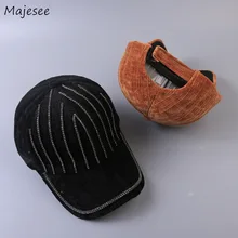 Женские бейсболки, простые, толстые, теплые, вельветовые, в полоску, для студенток, для девушек, корейский стиль, подходят ко всему, шикарные, регулируемые, Kawaii Harajuku