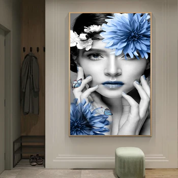 

Modern Creative Woman Flower Art Canvas Paintings Poster and Print Wall Art Pictures for Living Room Decor (No Frame)
