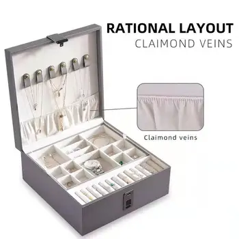 

Fingerprint Jewelry Box Organizer Watch Necklace Bracelet Display Tray Large Capacity Storage Case for Women Girls
