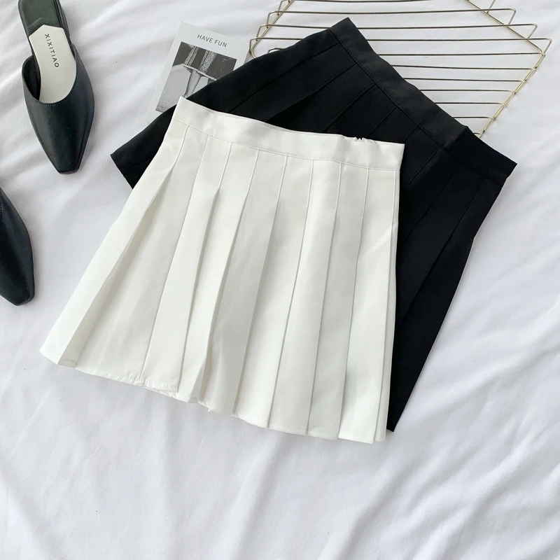 Новая весенняя Осенняя Студенческая модная юбка женская однотонная Милая короткая плиссированная юбка с высокой талией для женщин cc1751