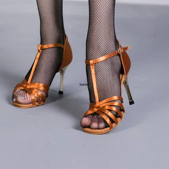 

Brown Black Adult Lady Dance Shoes Women Brand Party Ballroom Latin Shoe High Heel Ballroom Latin Teachers Students Dance Shoes