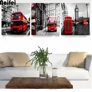 

DIY Diamond Painting,3 Pieces,London Bridge Tower Painting,Red Car Bus,Mosaic Cross Stitch kits Pattern,5D Diamond Embroidery