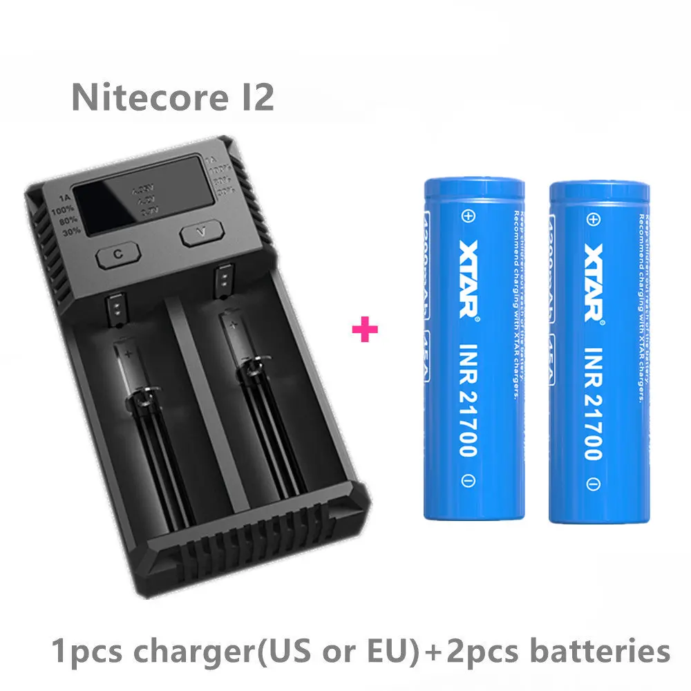 2 шт XTAR INR 21700 4200mah Макс импульсный ток разряда 45A аккумуляторная батарея с VC2 зарядное устройство/или Nitecore i2 зарядное устройство - Цвет: I2