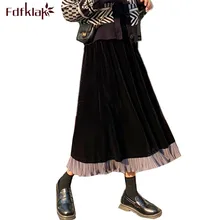 Fdfklak новые корейские Ретро дикие черные юбки темперамент Высокая талия Бархат линия юбка весна осень длинная юбка для женщин
