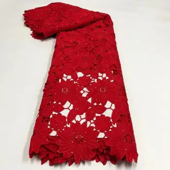 

Red Soluble Lace Guipure Lace Fabric High Quality Nigerian Cord Lace Fabric Sewing African Lace Fabric For Wedding Dress