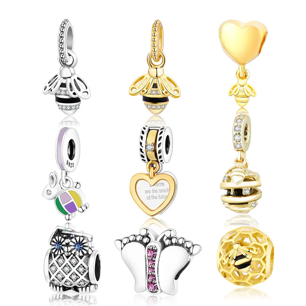 Fit Original Fine Charm Bracelet 925 Sterling Silver Beads Animal Honey Bee Charms DIY Jewelry Making Berloque 2018 Fashion | Украшения и