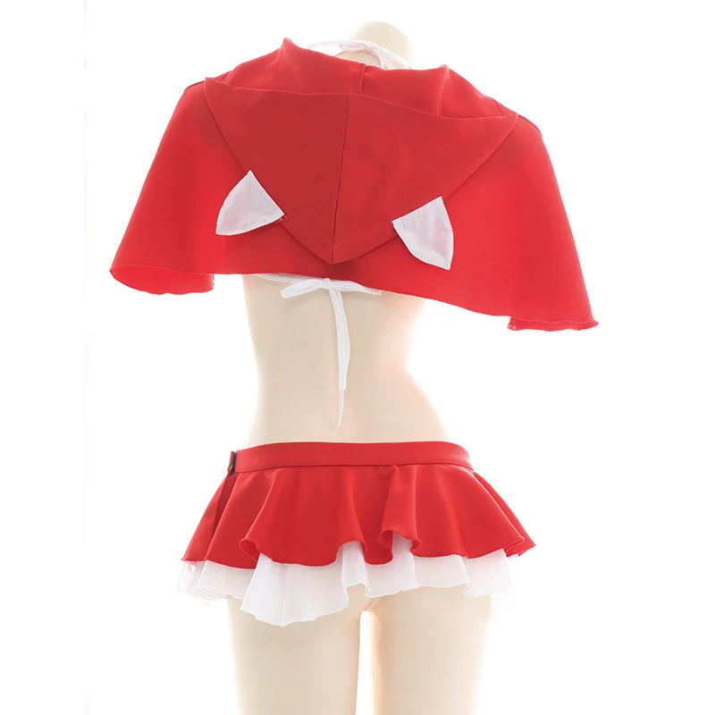 Santa Sexy Costume Christmas Lingerie Set Cute Cat Ears Cloak Halter Neck  Bra Mini Skirt Anime Girls Cosplay Sleepwear Drop Ship