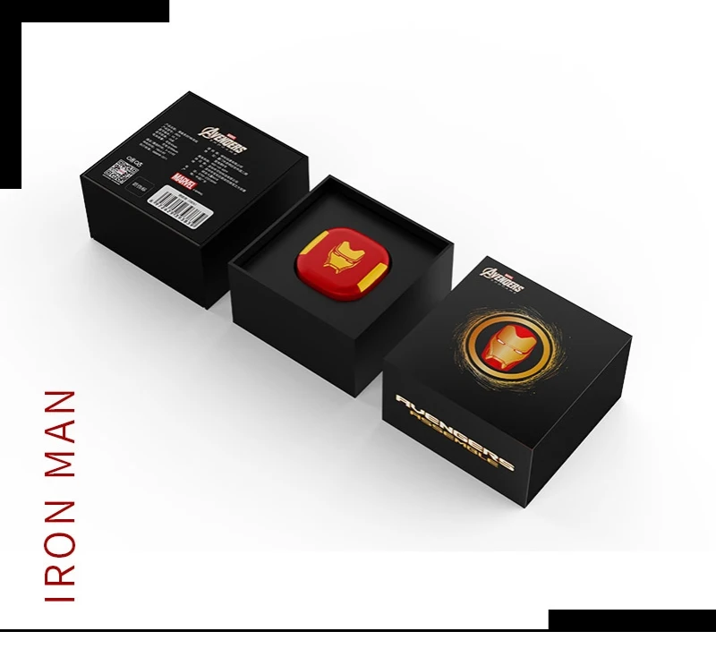 Iron Man TWS Мстители настоящая Беспроводная Bluetooth 5,0 гарнитура Железный человек Капитан Америка пантера стерео наушники с зарядной коробкой для хранения - Цвет: Iron Man