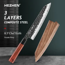 HEZHEN 8,3 Zoll Kochmesser 3 Schichten Verkleidet Stahl 10Cr15CoMov Verbund Edelstahl Küche werkzeuge Kochen Messer