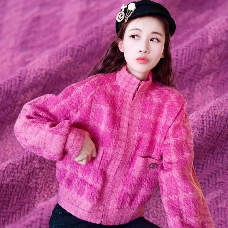 2021 KPOP розово-красная ворсовая петля в клетку твидовая ткань для куртки плед фатин