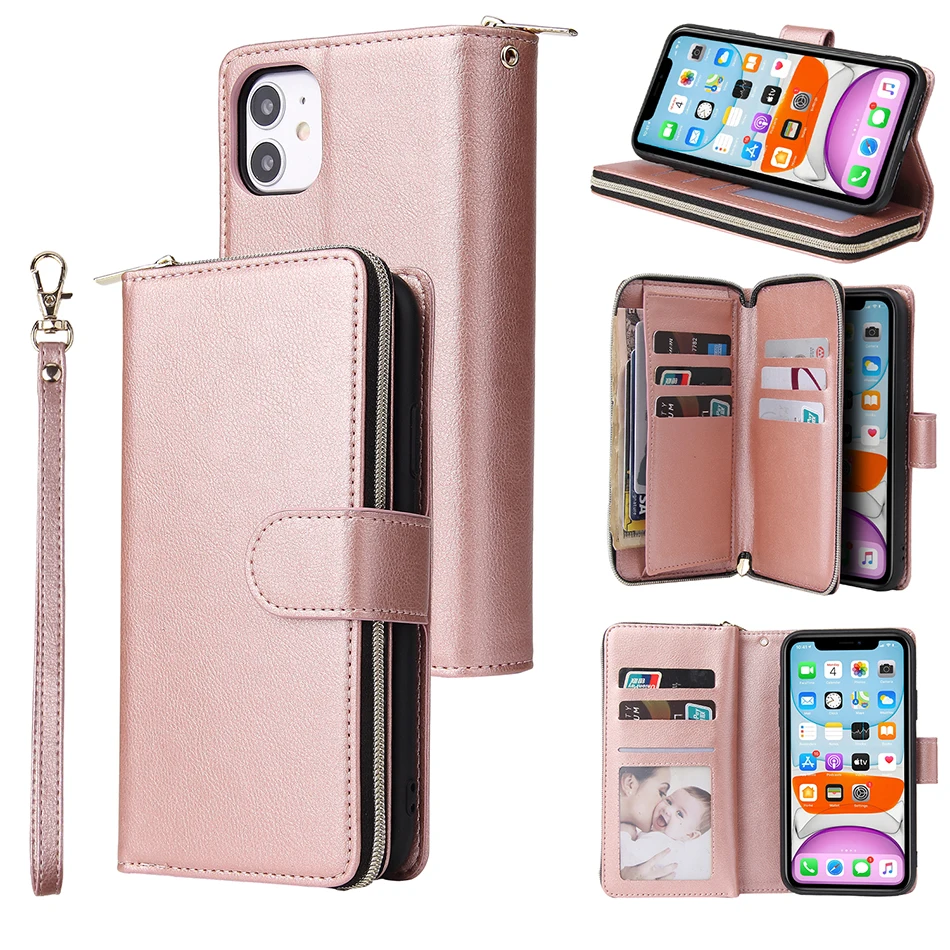 Ultra Thin Zipper Cover For iPhone 13 Mini Case iPhone 6 6S Plus 7 8 X 10 XR XS Max 11 12 iPhone11 Pro Max SE 2020 Stand Fundas iphone 12 pro max wallet case