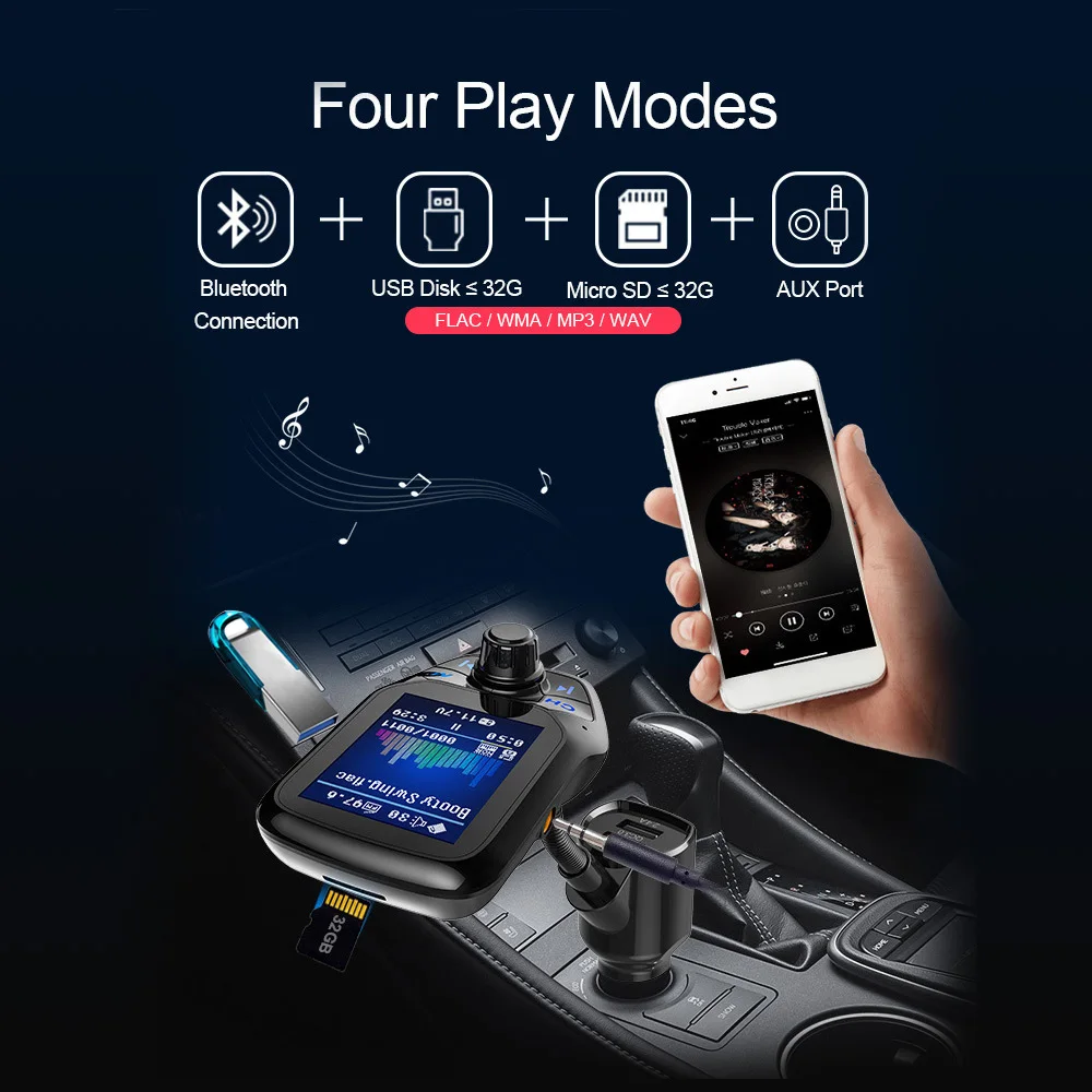 AOSHIKE автомобиль MP3 музыкальный плеер Bluetooth 5,0 ресивер FM-передатчик Dual USB QC3.0 Зарядное устройство U диск