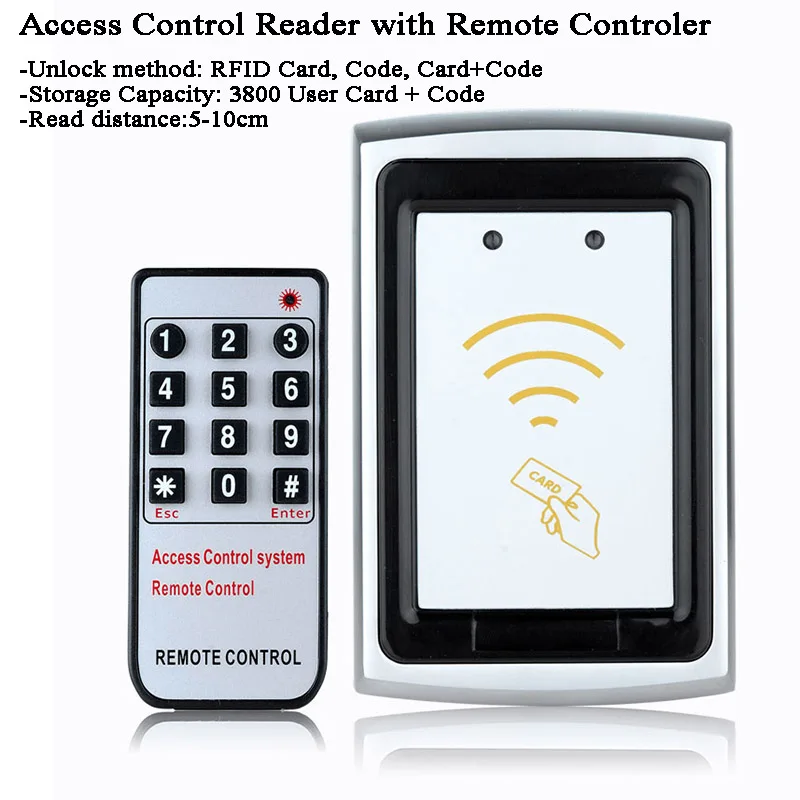 

12V Gate Remote Controler/Door Access Control RFID Reader 3800user Metal Durable ID/IC Card/Code for warehouse/School/Workshopt