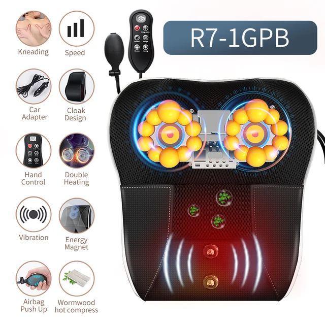 Shiatsu electric pentru cap, gât, tracțiune cervicală, masaj corporal, pernă pentru spate pentru mașină, cu dispozitiv de masaj vibrator de încălzire_voghion.com