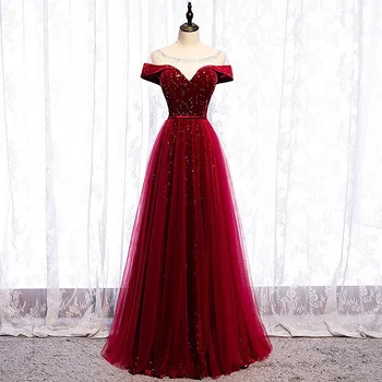 

Luxury Burgundy Velvet Long Bridesmaid Dresses Off Shoulder A Line Wedding Party Guest Maid of Honor Prom Gown Illusion Neckline
